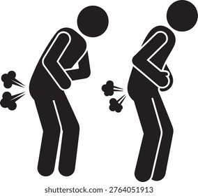 Passing gas icon silhouette, flatulence, wind, discomfort, humor.
