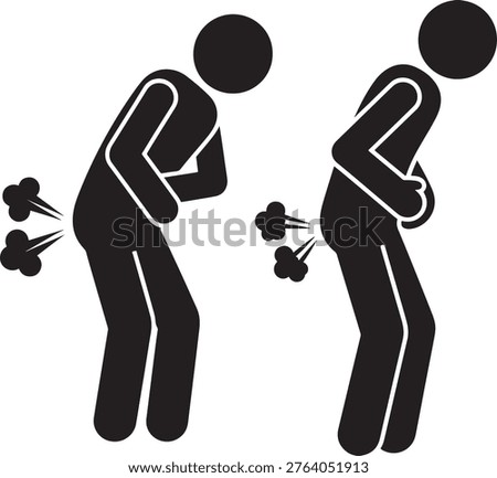 Passing gas icon silhouette, flatulence, wind, discomfort, humor.