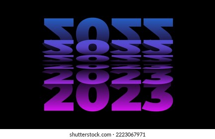 Passing into New Year 2023 Flip text effect isolated on black background, Folding or turning paper effect 2023 Vector Illustration graphic, new year figures typography in smooth gradient blue-purple