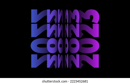 Passing into New Year 2023 Flip text effect isolated on black background, Folding or turning paper effect 2023 Vector Illustration graphic, new year figures typography in smooth gradient blue-purple