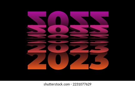 Übergang in Neujahr 2023 Flip-Text-Effekt einzeln auf schwarzem Hintergrund, Falten oder Drehen Papier-Effekt 2023 Vektorgrafik, Zahlen des neuen Jahres Typografie in glattem Farbverlauf-blau-violett