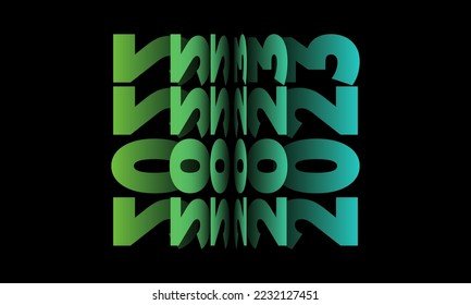 Pasar al Año Nuevo 2023 Efecto Voltear texto aislado en fondo negro, Efecto de doblar o girar papel 2023 Vector Ilustración gráfica, tipografía de figuras de año nuevo en gradiente suave azul-violeta