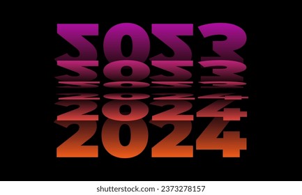 Passing into New Year 2024 Flip text effect isolated on black background, Folding or turning paper effect 2024 Vector Illustration graphic, new year figures typography in smooth gradient blue-purple