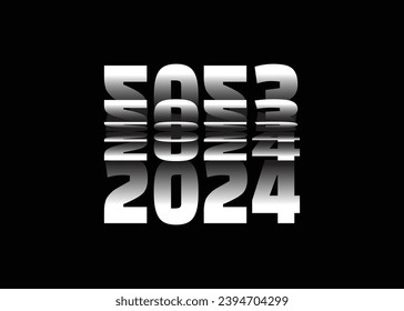 Pasando al efecto de texto voltear de Año Nuevo 2024 aislado en fondo negro, Texto vectorial Ilustración.