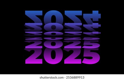 Passando para o Ano Novo 2025 Flip efeito de texto isolado no fundo preto, dobrando ou virando efeito de papel 2025 Vetor Ilustração gráfico, figuras de ano novo tipografia em gradiente suave azul-roxo