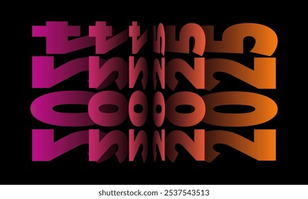 Passing into New Year 2025 Flip text effect isolated on black background, Folding or turning paper effect 2025 Vector Illustration graphic, new year figures typography in smooth gradient blue-purple