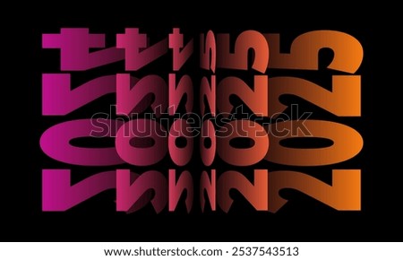 Passing into New Year 2025 Flip text effect isolated on black background, Folding or turning paper effect 2025 Vector Illustration graphic, new year figures typography in smooth gradient blue-purple