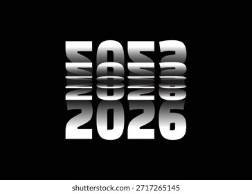 Passando para Ano Novo 2026 Flip efeito de texto isolado no fundo preto, Ilustração de texto vetorial.
