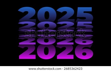 Passing into New Year 2026 Flip text effect isolated on black background, Folding or turning paper effect 2026 Vector Illustration graphic, new year figures typography in smooth gradient blue-purple