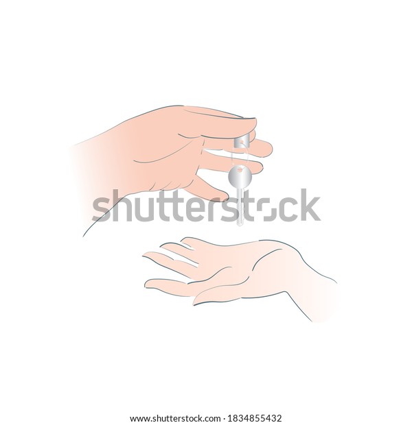 Passing the key from hand to hand.\
As a sign of a transaction when selling or renting real estate or a\
car. Isolated vector image of the palms of the hand\
gesture.