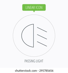 Passing light icon. Dipped beam sign. Linear outline circle button. Vector