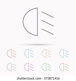 Passing light icon. Dipped beam sign. Linear icons on white background.