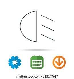 Passing light icon. Dipped beam sign. Calendar, cogwheel and download arrow signs. Colored flat web icons. Vector