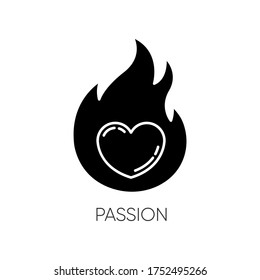 Passion Black Glyph Icon. Intense Positive Emotion. Affection And Lust. Desire From Libido. Flaming Heart. Eager And Attraction. Silhouette Symbol On White Space. Vector Isolated Illustration