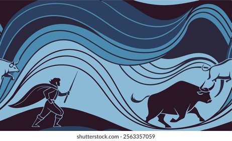 Passion and Death: Silhouette of a Toreador in a Night Arena - bull, night, vector, design, art, Spain, corrida