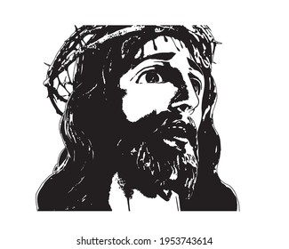 Passion face sorrow of Jesus Christ Illustration catholic religious vector