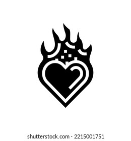 Leidenschaft Feuer Glyph Symbol Vektorgrafik. leidenschaftliches Feuerzeichen. einzelne Symbolillustration