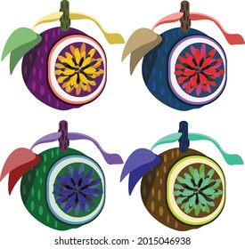 Frutos de la pasión en 4 conjuntos de colores