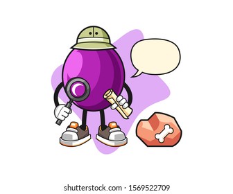 Passion fruit archaeologist with speech bubble cartoon. Mascot Character vector.