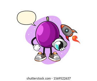 Passion fruit astronaut with speech bubble cartoon. Mascot Character vector.