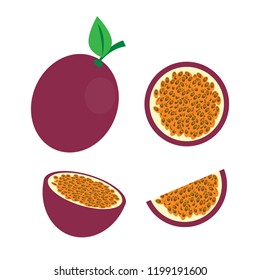 Passion fruit with branch and slice icon vector illustration