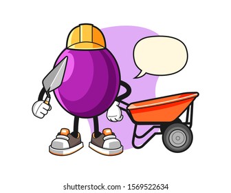 Passion fruit builder with speech bubble cartoon. Mascot Character vector.