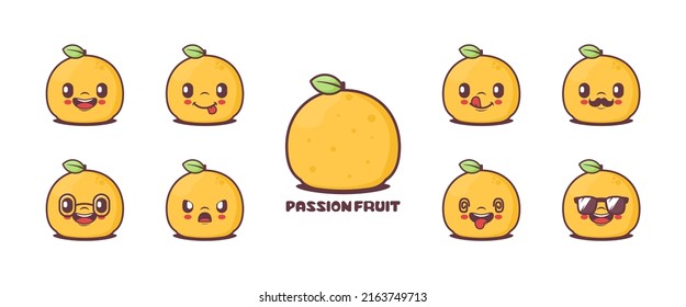 passion fruit cartoon. fresh fruit vector illustration. icon, emoticons, cartoons. isolated on a white background