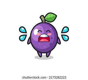 passion fruit cartoon illustration with crying gesture , cute style design for t shirt, sticker, logo element