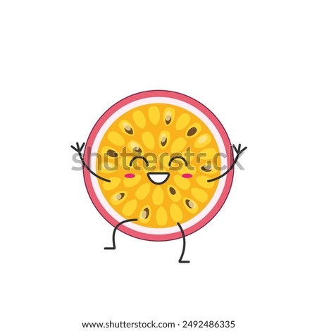 Passion fruit character cartoon greeting smiling face cheerful kawaii joy happy emotions icon vector illustration.