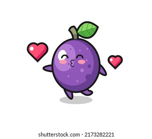 passion fruit character cartoon with kissing gesture , cute style design for t shirt, sticker, logo element