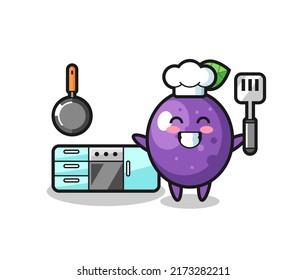 passion fruit character illustration as a chef is cooking , cute style design for t shirt, sticker, logo element