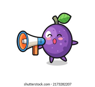 passion fruit character illustration holding a megaphone , cute style design for t shirt, sticker, logo element
