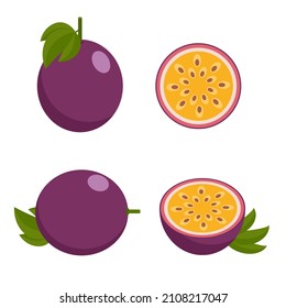 passion fruit, a collection of isolated fruits on a white background. vector illustration.