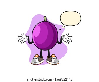 Passion fruit confused with thought bubble cartoon. Mascot Character vector.