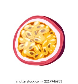 passion fruit cut cartoon. fresh exotic, food tropical, half slice, passionfruit maracuya, closeup, passiflora passion fruit cut vector illustration