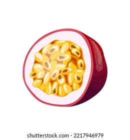 passion fruit cut cartoon. fresh exotic, food tropical, half slice, passionfruit maracuya, ripe closeup, passiflora passion fruit cut vector illustration