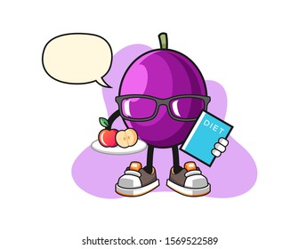 Passion fruit dietitian with speech bubble cartoon. Mascot Character vector.