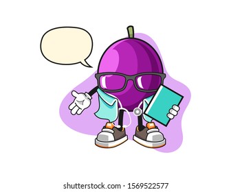 Passion fruit doctor with speech bubble cartoon. Mascot Character vector.