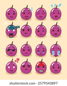 Passion fruit emoticon set for sticker or design element