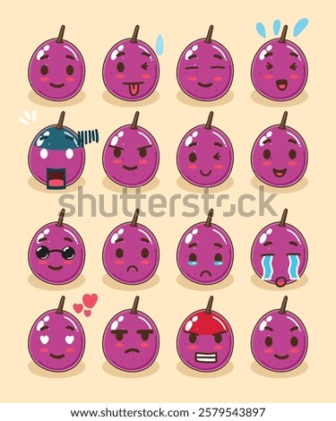 Passion fruit emoticon set for sticker or design element