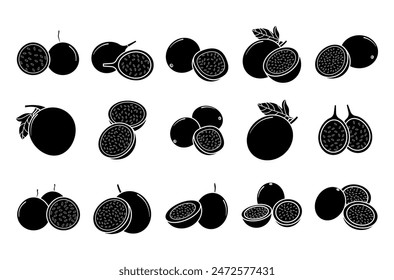 Passion fruit filled vector set illustration