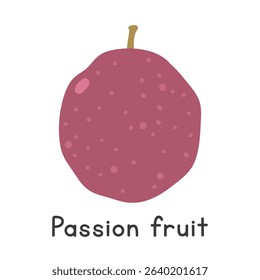 Passion fruit flat vector illustration. Purple passion fruit cartoon clipart style isolated on white background. Tropical and Exotic fruit concept