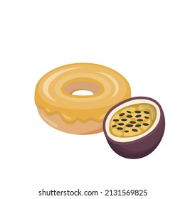 Passion fruit flavored donut isolated on white background, delicious dessert, sweet icing