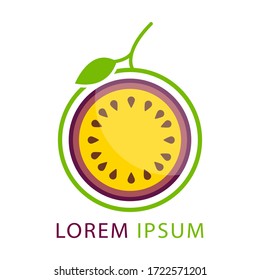 Passion Fruit fresh modern logo vector illustration. Vegan food Vector.