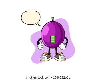 Passion fruit full power with speech bubble cartoon. Mascot Character vector.