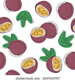 Passion fruit hand draw seamless pattern isolated on the white background.