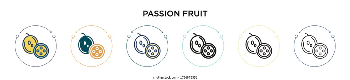 Passion fruit icon in filled, thin line, outline and stroke style. Vector illustration of two colored and black passion fruit vector icons designs can be used for mobile, ui, web