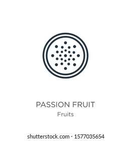 Passion fruit icon. Thin linear passion fruit outline icon isolated on white background from fruits collection. Line vector sign, symbol for web and mobile