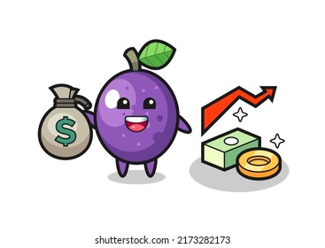 passion fruit illustration cartoon holding money sack , cute style design for t shirt, sticker, logo element