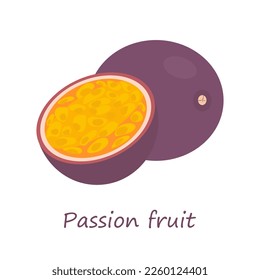 Passion fruit illustration. Whole and sliced maracuya isolated. Flat style Vector illustration